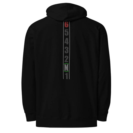 Black Gear Shift Hoodie with Embroidered Sport Bike Heartbeat on Sleeve