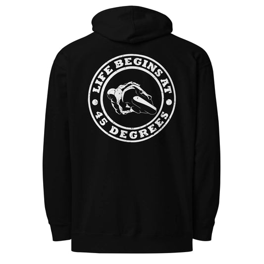 Life Begins At 45 Degrees Distressed Hoodie