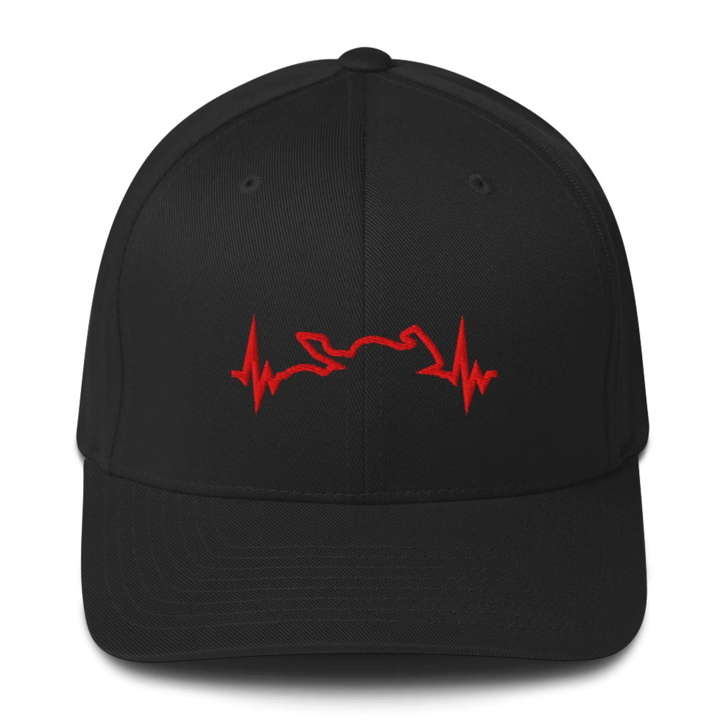 Black Hat With Red Embroidered Superbike Heartbeat - Flexfit