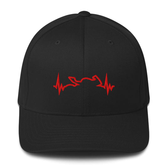 Black Hat With Red Embroidered Superbike Heartbeat - Flexfit