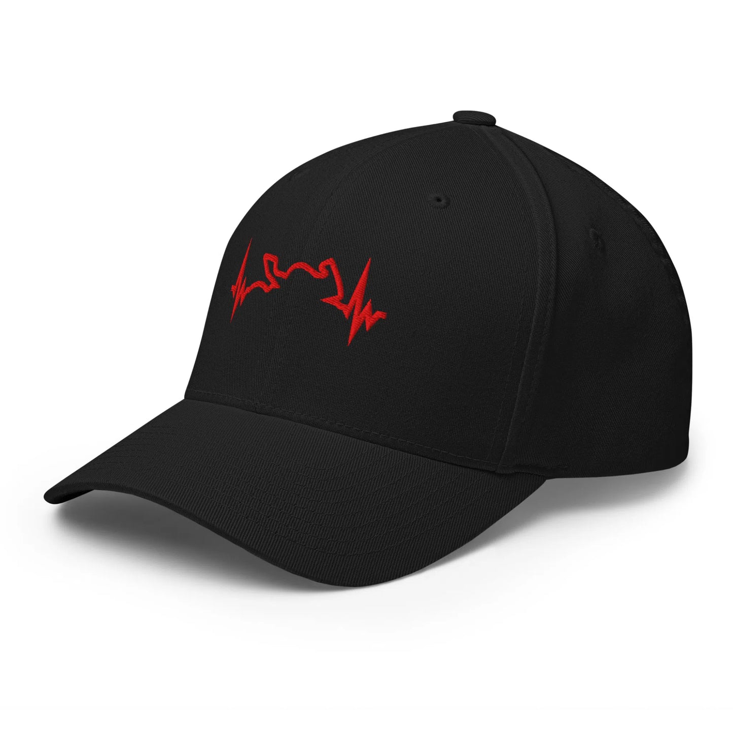 Black Hat With Red Embroidered Superbike Heartbeat - Flexfit